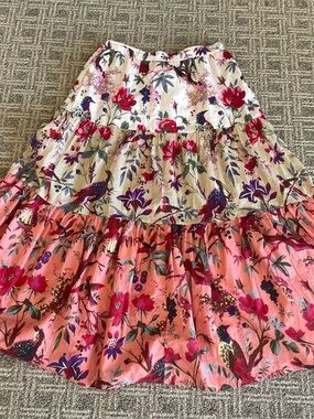 Dylan Tiered Floral Maxi Skirt in Cream, Pink & Beige
